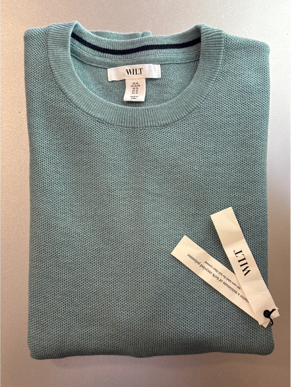 WILT Men's Crew Neck Sweater Light Turquoise XL New with Tags